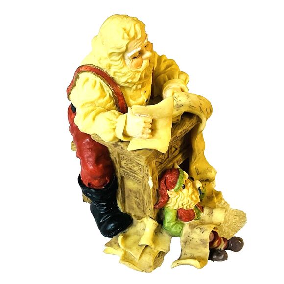 Santa and Elf Vintage Figurine Toys Checking Christmas List 6" Stocking Hanger - Picture 3 of 14